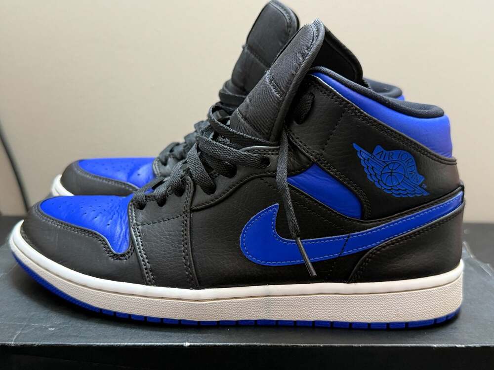 Air Jordan 1 Mid 'Hyper Royal' Black/Blue Sneakers Size 9.5